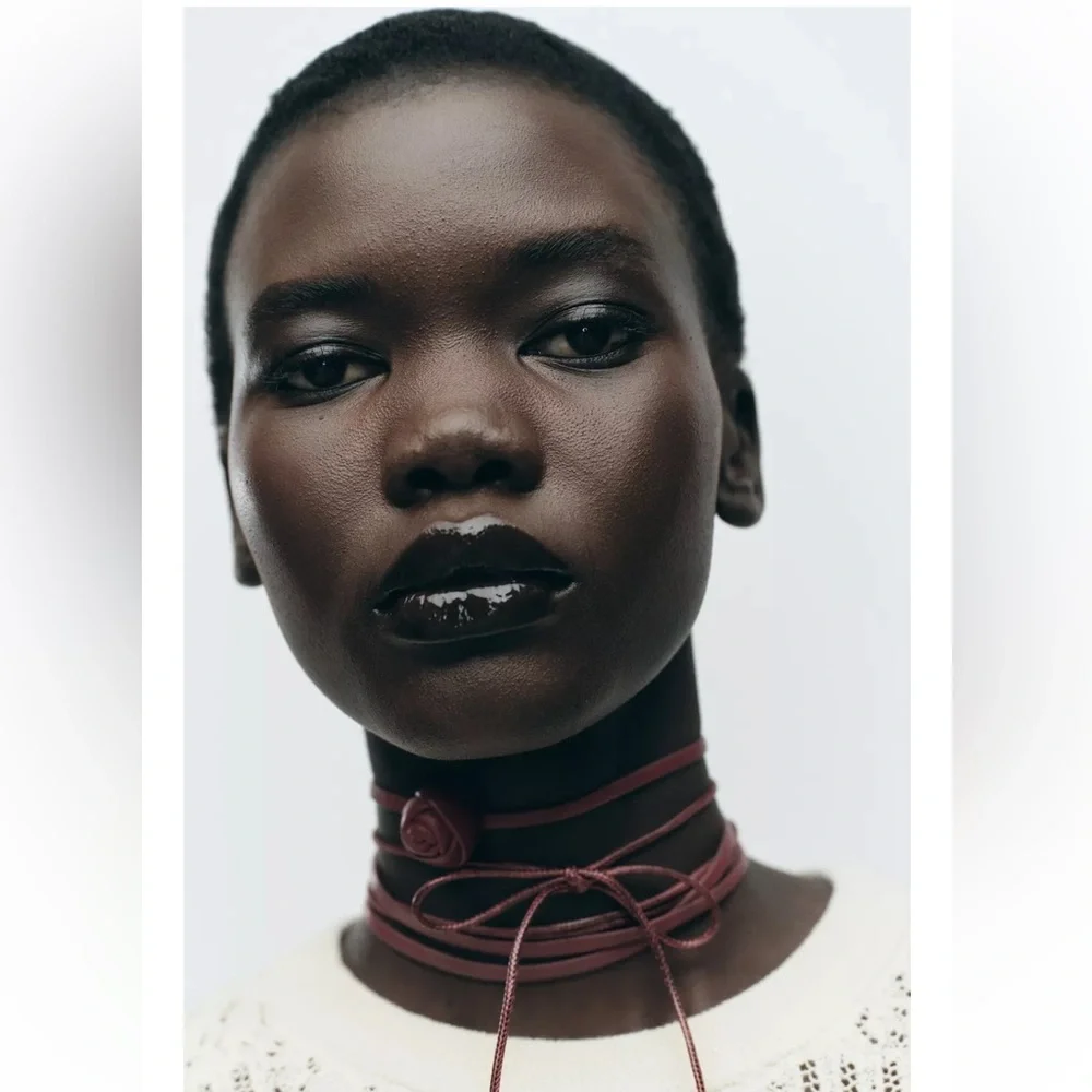 NWOT Zara Floral Double Choker Leather Necklace - Picture 2 of 7